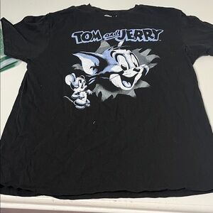 Tom & Jerry Large Short Sleeve Graphic Black Blue T Shirt